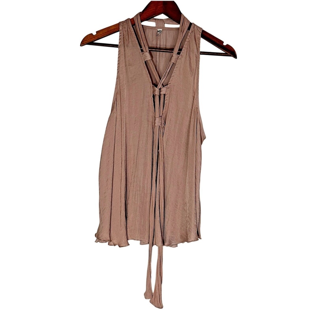Free People Intimately Women Tops Blouse Small Criss Cross Cami Beige Sleeveless